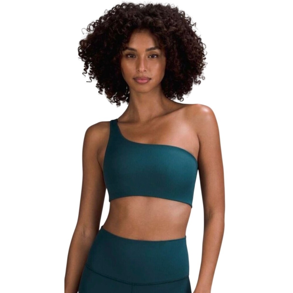 Lululemon Ribbed Nulu Asymmetrical Yoga Bra Green Jasper W2DIES Size 8